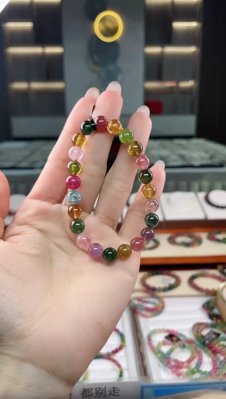 未镶嵌冰透体老矿碧玺单圈手串8mm+碧玺（多样性发一条）T