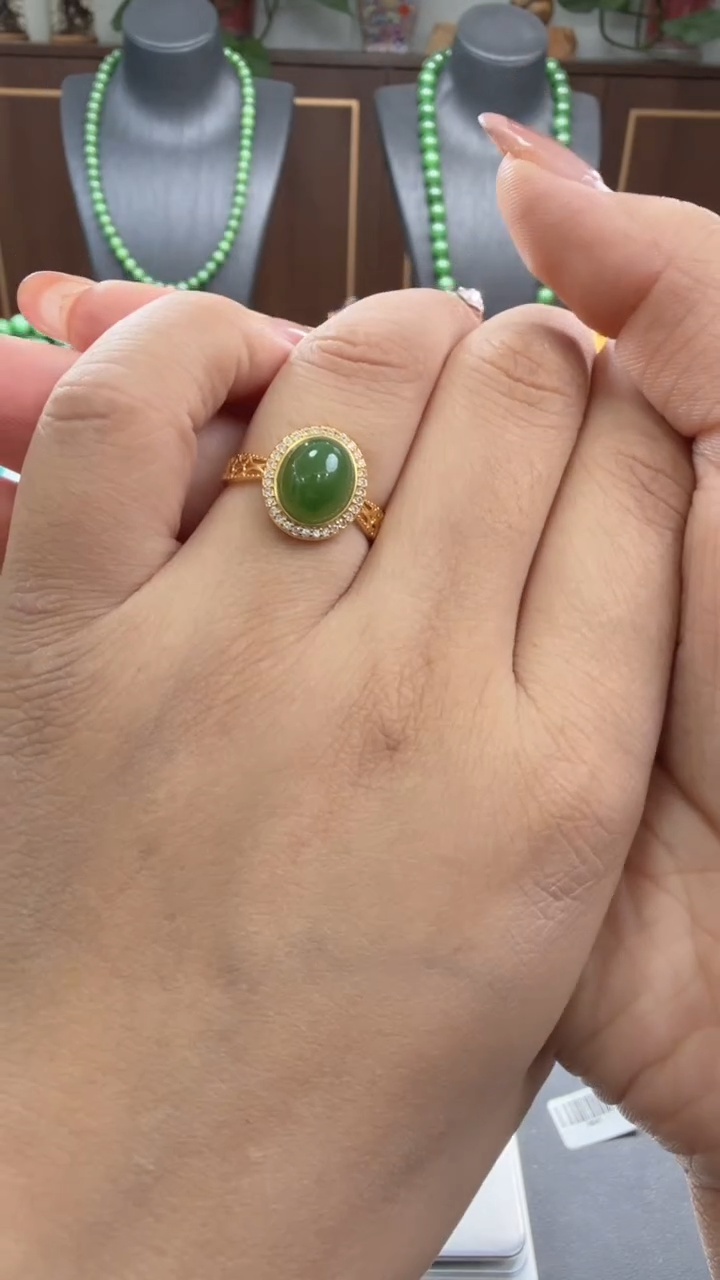 和田玉戒指银S925镶嵌戒指b004