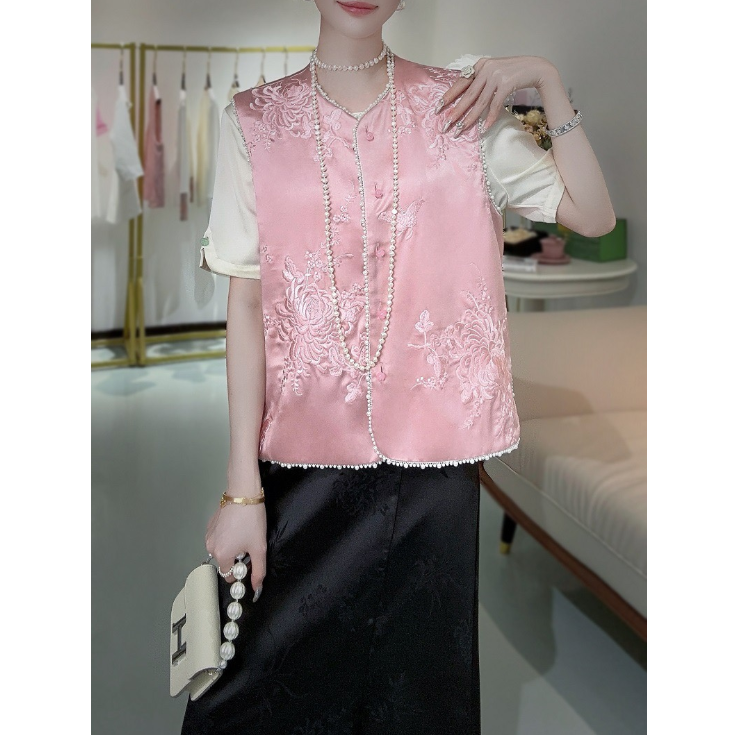 2440新中式两面穿珍珠刺绣马夹女