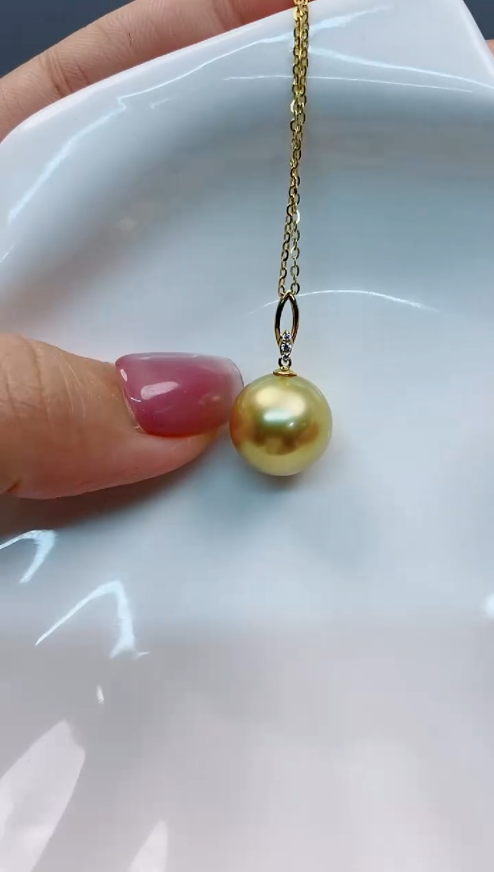 【闪购商品】海水珍珠吊坠(赠链)18K金镶嵌13-14南洋海水珍珠吊坠