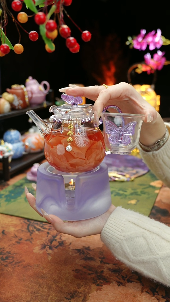 【闪购商品】紫色温茶台+茶壶+链子+杯子