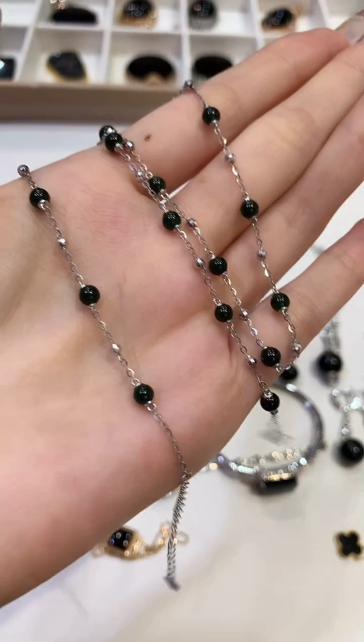 【闪购商品】翡翠项链18K金镶嵌a30时尚墨翠满天星