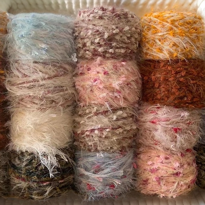 马海毛手混线柔软彩点编织围巾帽子材料包