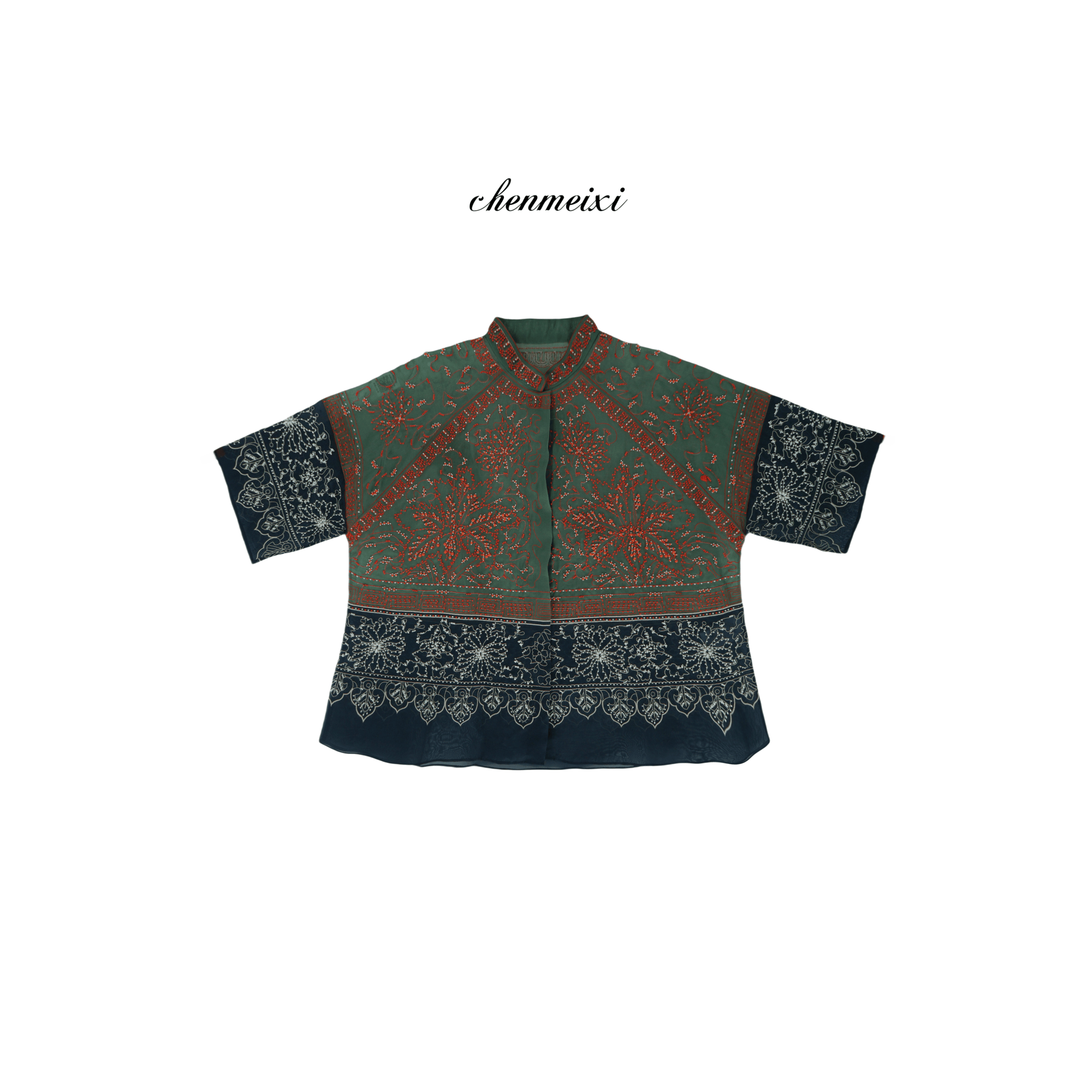 chenmeixi【满庭芳】重工钉珠暗扣桑蚕丝拼接外套
