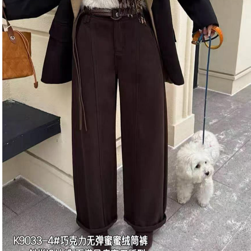 ANYUMO/安妤茉9033斜拼设计感视觉显瘦弯刀筒裤百搭女宽松