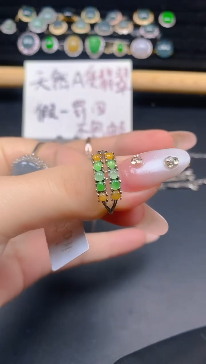 银S925镶嵌戒指翡翠4