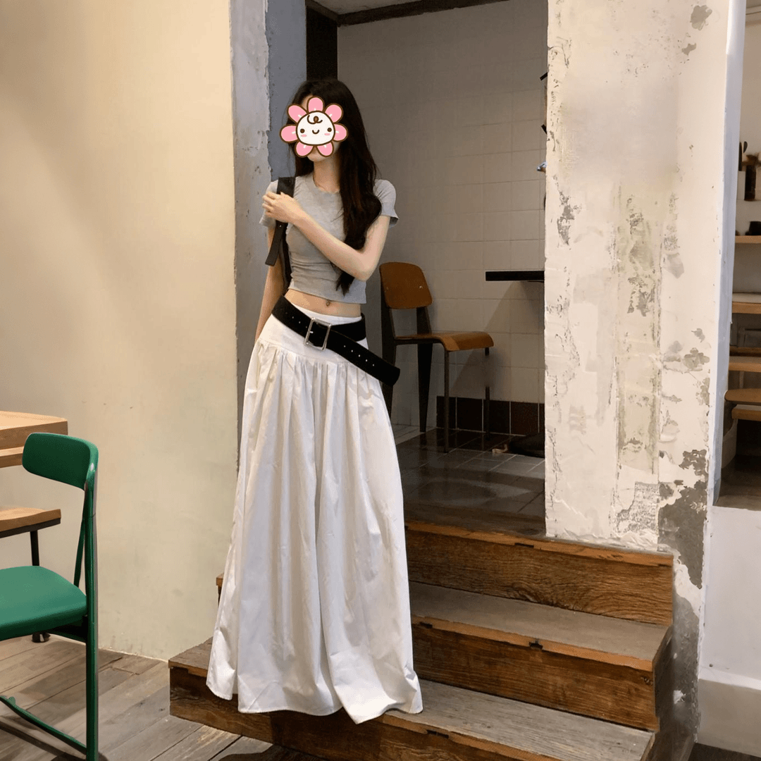 高级感气质辣妹高腰显瘦大摆长裙女夏季新款韩系百搭休闲半身裙