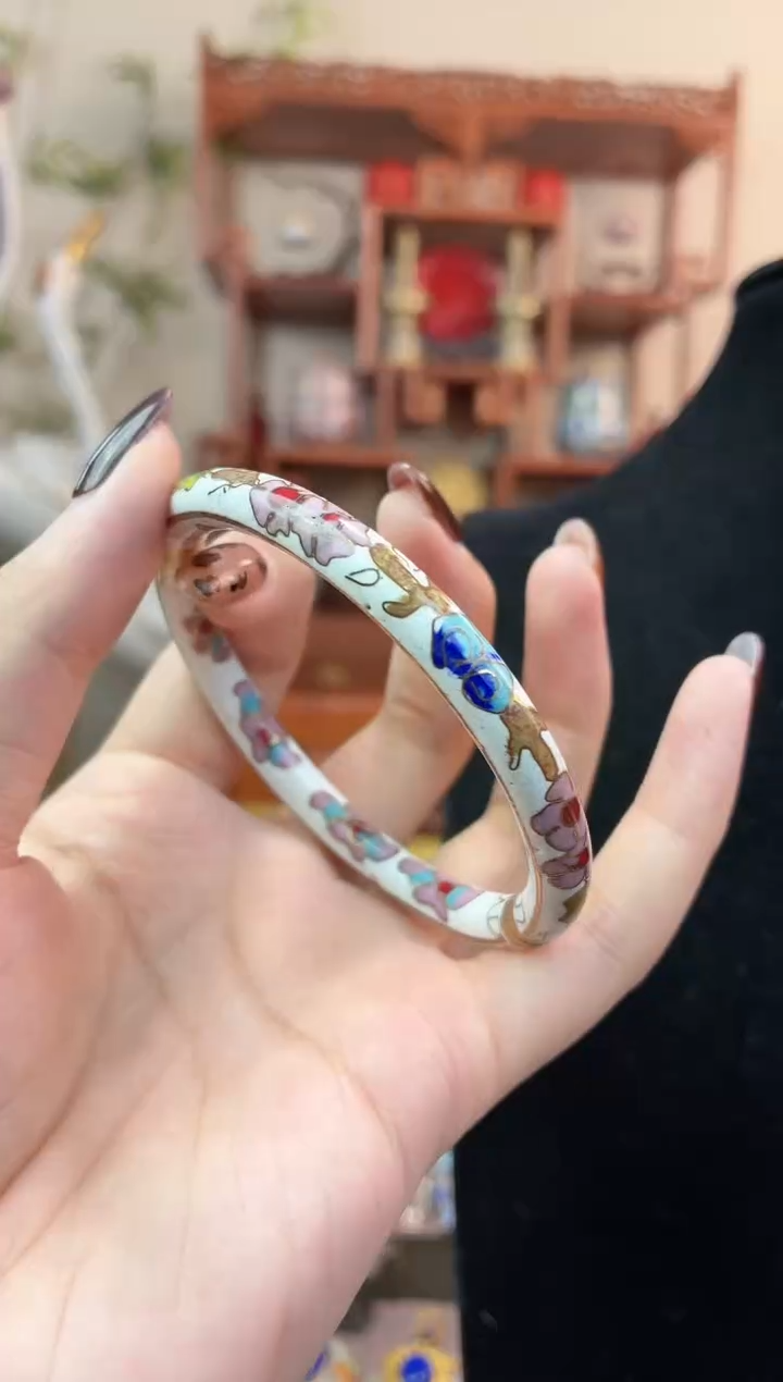 非遗手工景泰蓝开口镯子白色