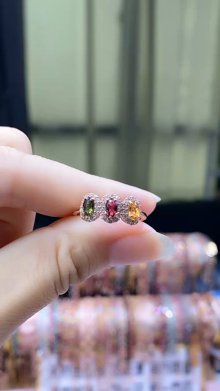 戒指银S925镶嵌碧玺5534354354354