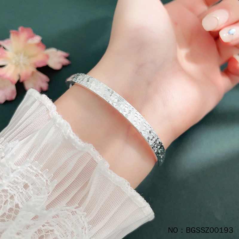 足银银制品 碎碎冰足银实心推拉手镯（面宽约5.3-5.7mm）2505298049