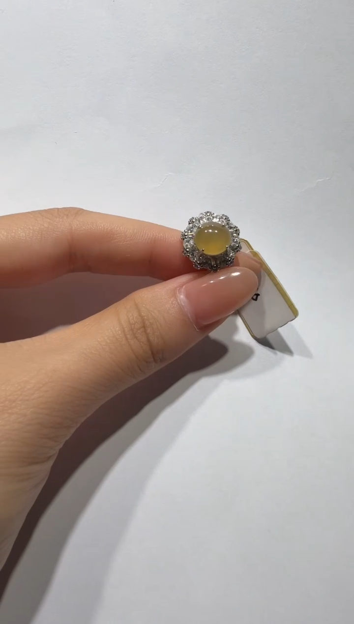 银S925镶嵌戒指翡翠925银镶缅甸A货翡翠戒指