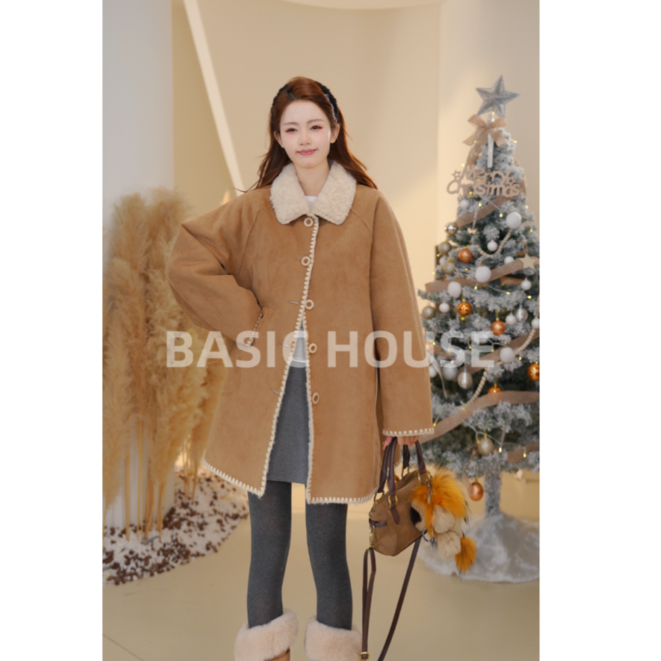 Basic House/百家好双面可穿毛毛外套女2025年冬季新款毛绒韩系C