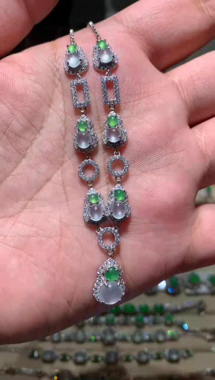 银S925镶嵌翡翠耳饰项链