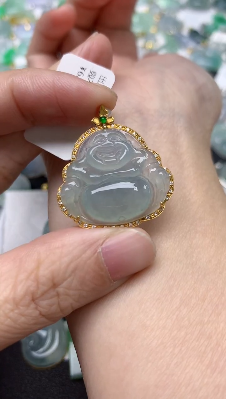 颈饰18K金镶嵌翡翠天然缅甸A货翡翠