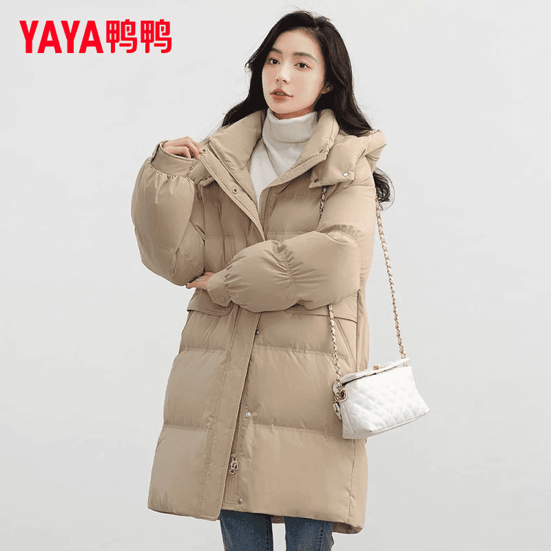 YAYA/鸭鸭羽绒服女中长款冬季连帽时尚百搭保暖厚外套YE3B604381A