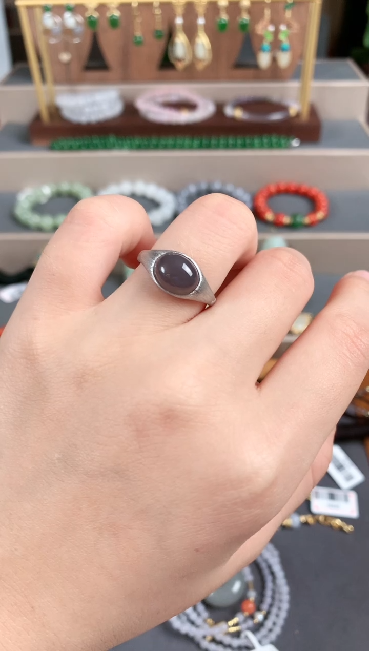 银S925镶嵌戒指和田玉1