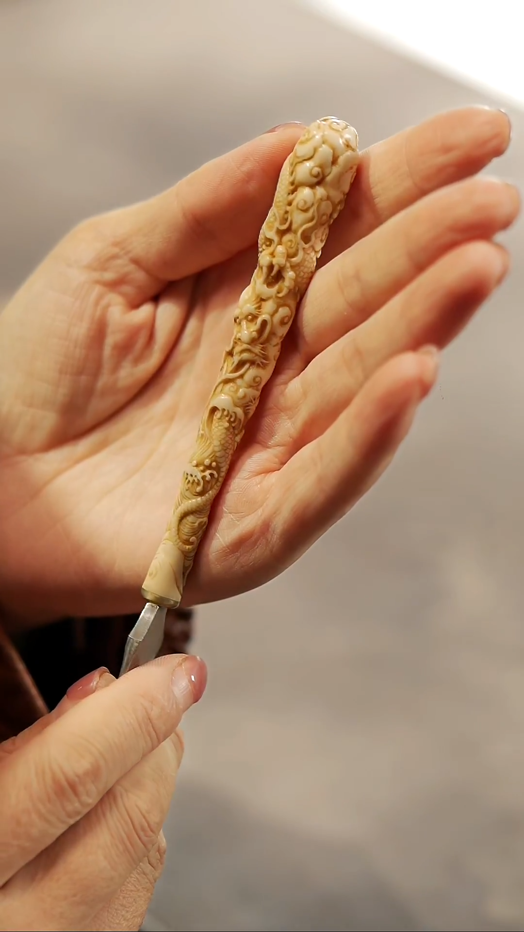 把件猛犸象牙渔*了手作款云龙茶针