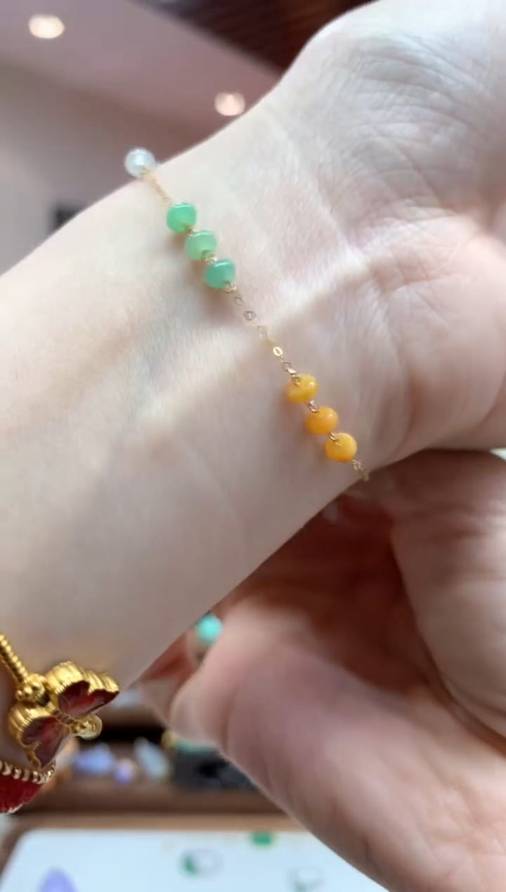 【闪购商品】翡翠手链18K金镶嵌手链