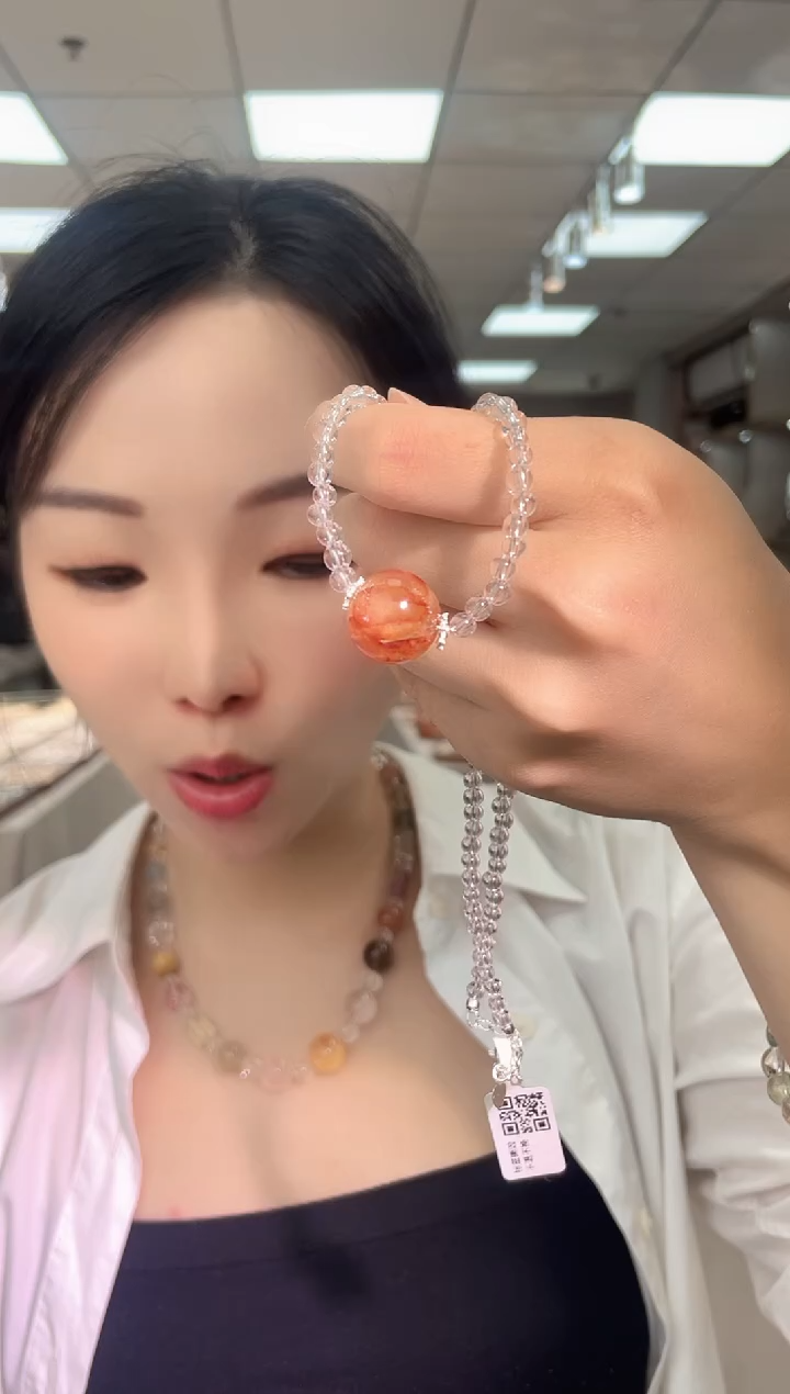 颈饰未镶嵌水晶天然红胶花吊坠项链