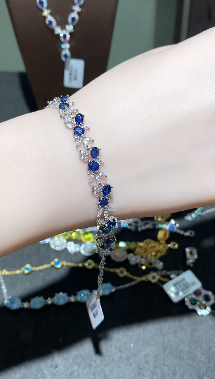 手链蓝宝石银S925镶嵌手链