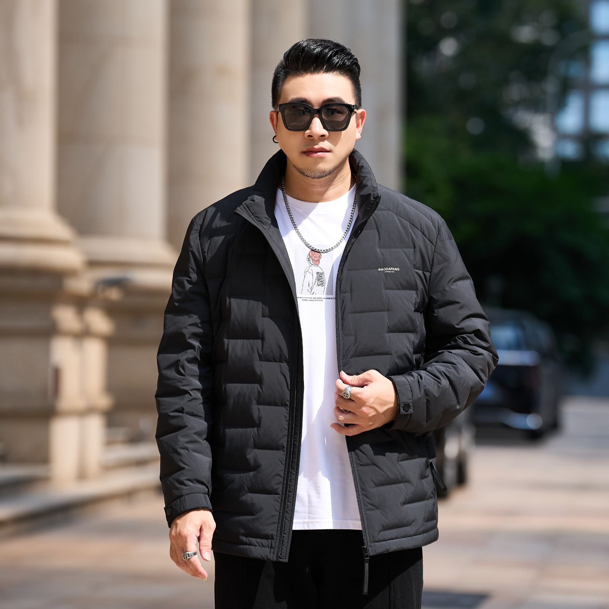 高大胖大码男装冬季轻薄翻领短款羽绒服保暖加大加肥宽松羽绒服