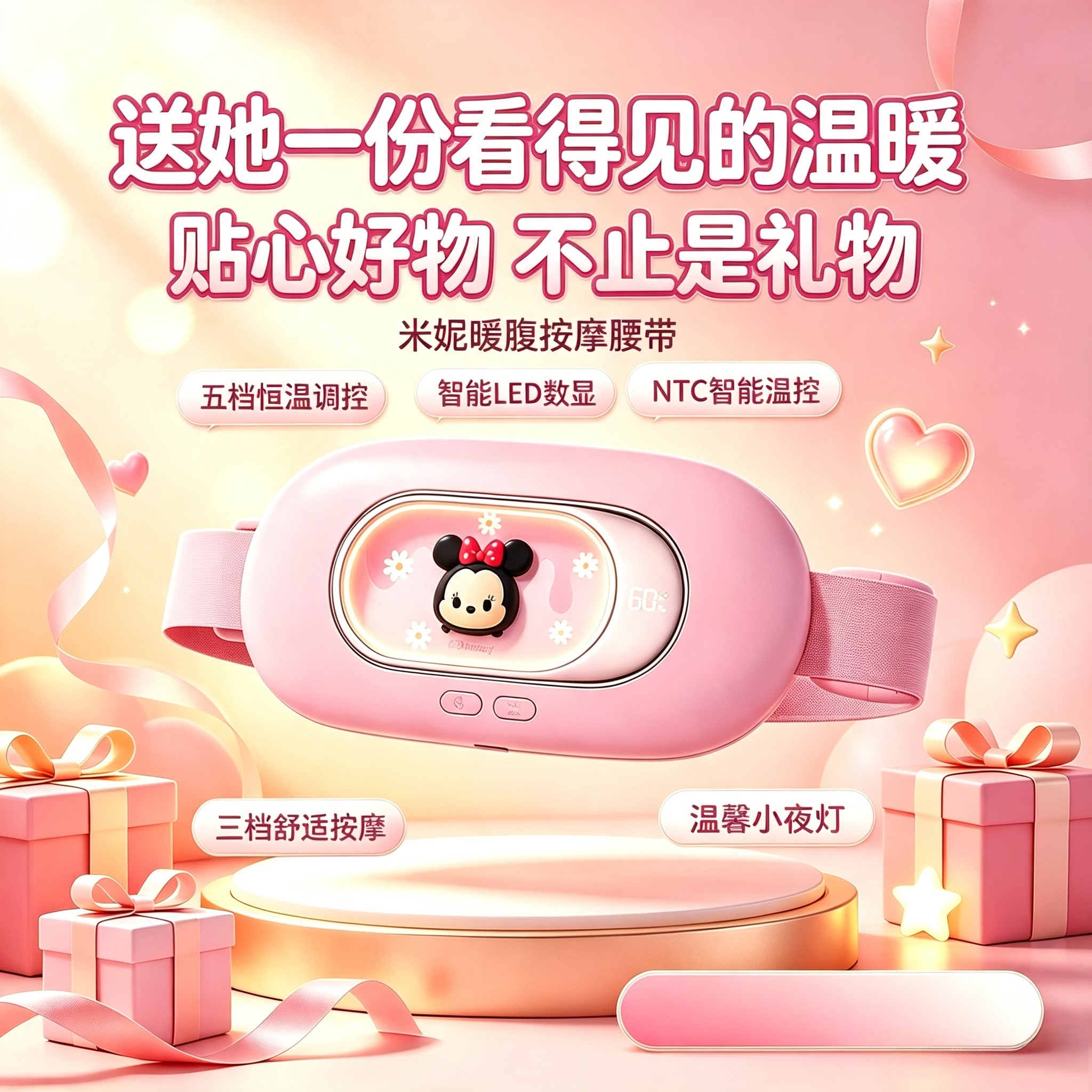 Disney/迪士尼草莓熊暖宫护腰带五档热敷驱寒按摩腹部女士专用