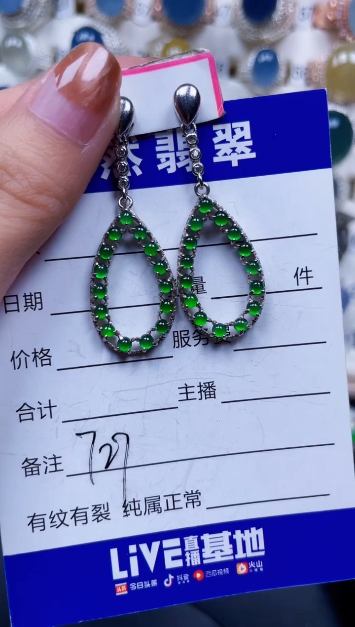 银S925镶嵌翡翠耳饰727
