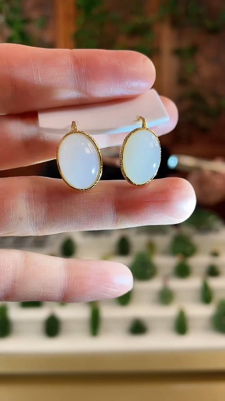 【闪购商品】和田玉耳钩银S925镶嵌白玉蛋面耳钩