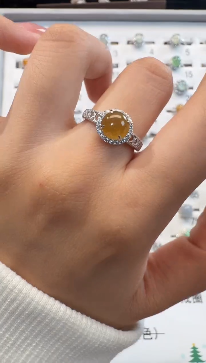 银S925镶嵌戒指翡翠925银镶翡翠戒指镶嵌235