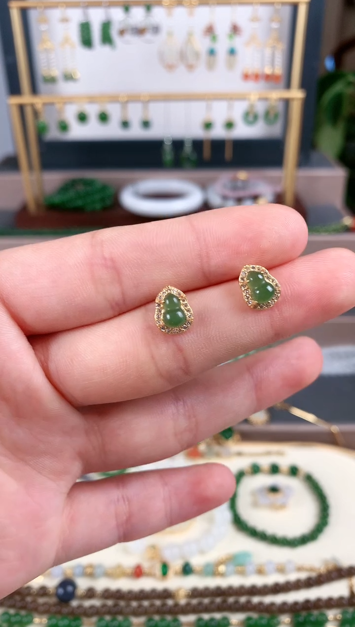 银S925镶嵌和田玉耳饰1