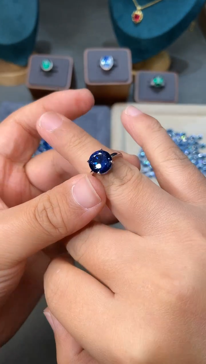 戒指蓝宝石银S925镶嵌......