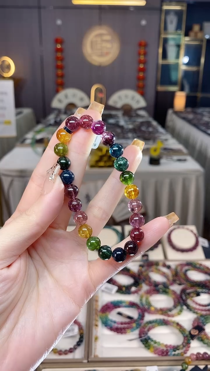 未镶嵌老矿碧玺彩虹单圈手串8mm+碧玺dan多样性发货一条