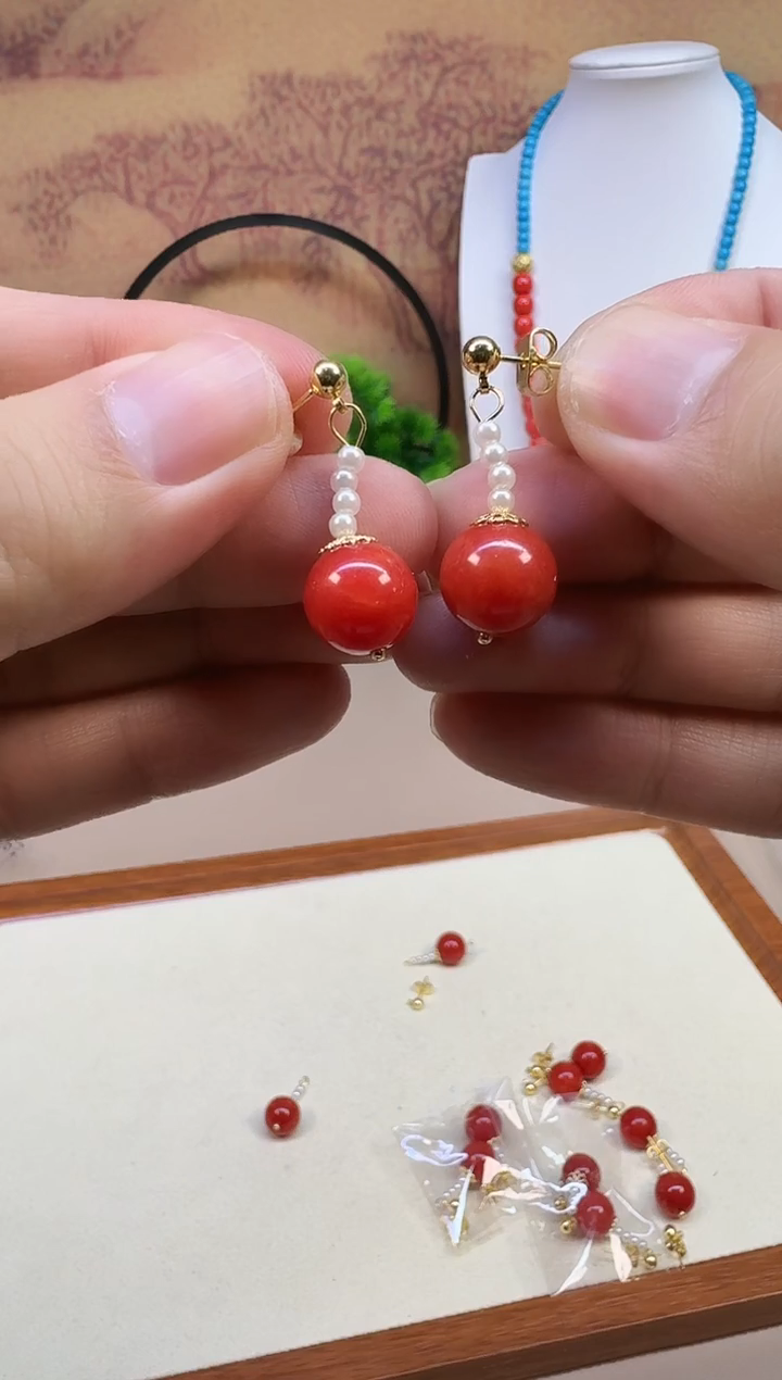 14K金镶嵌南红玛瑙耳饰E58 