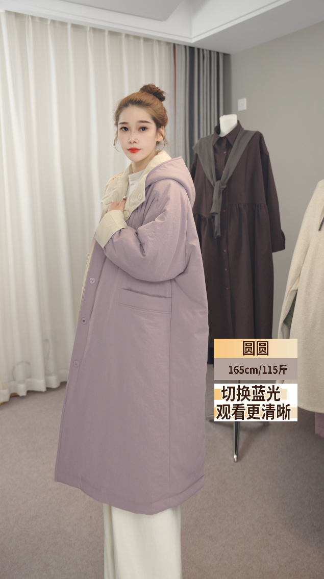 圆圆家2025门店冬季新款长款百搭时尚连帽双面加厚保暖棉衣外套