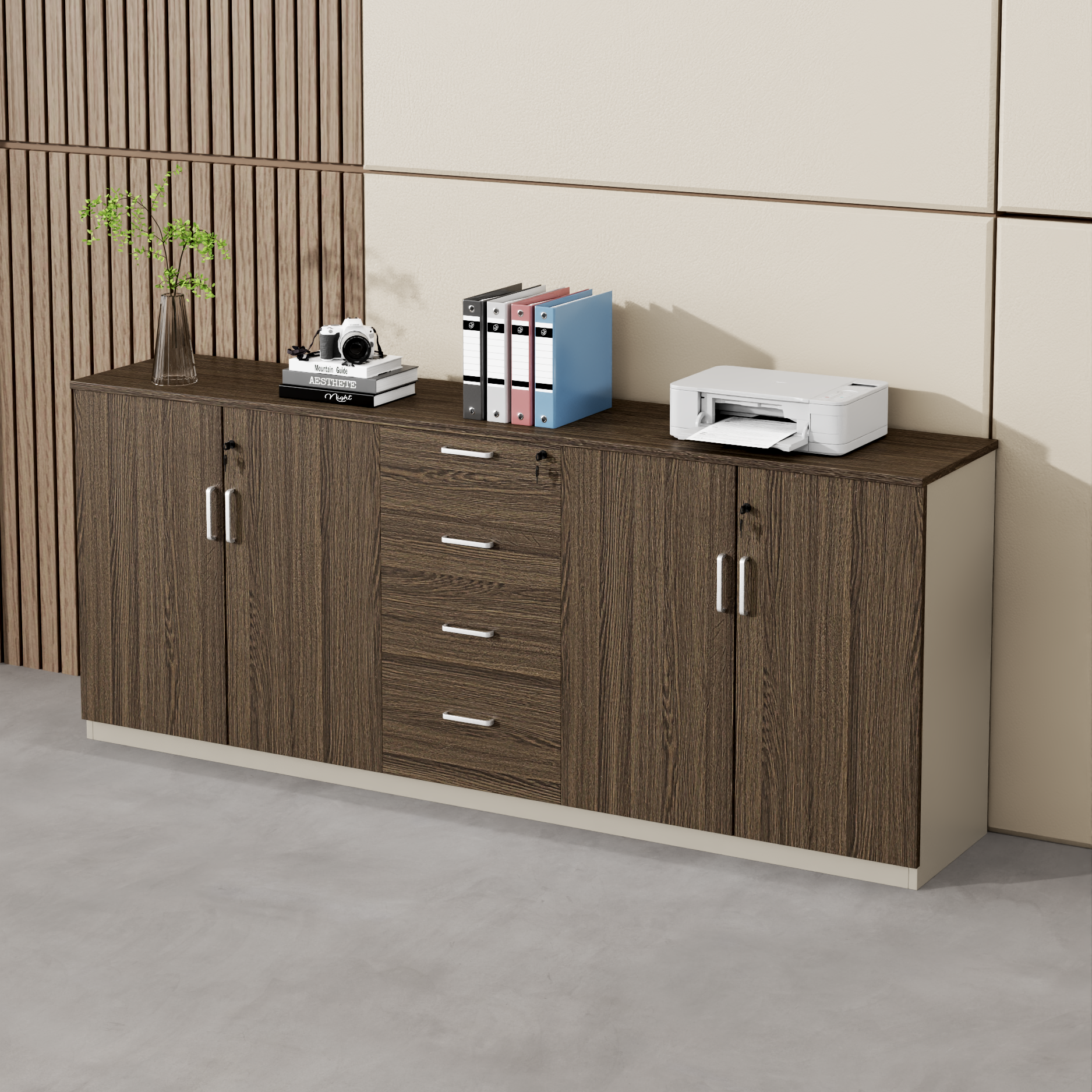 办公室木质带抽屉带锁文件柜矮柜地柜资料柜隔断杂物收纳长条柜子