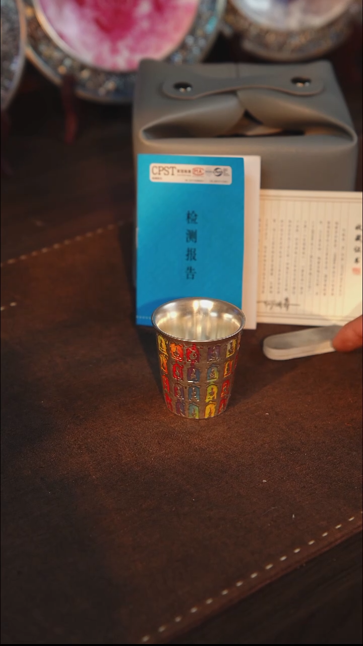 瓷杯子鎏银七彩千佛闻香杯