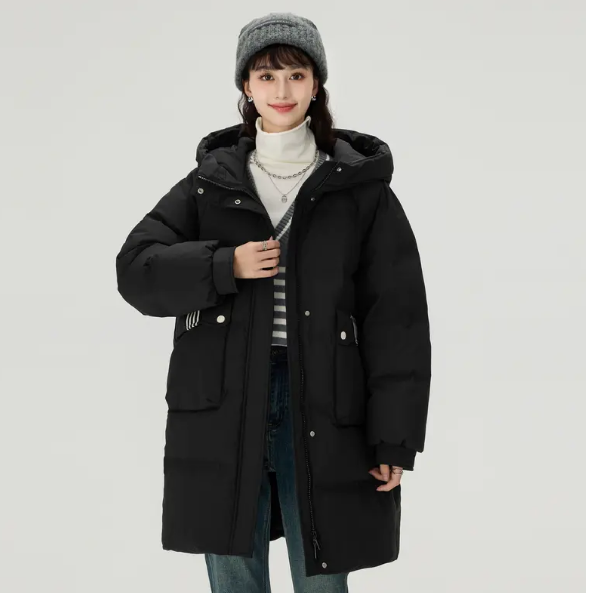 冬季新款中长款蓄热羽绒服外套直筒强包容羽绒服外套