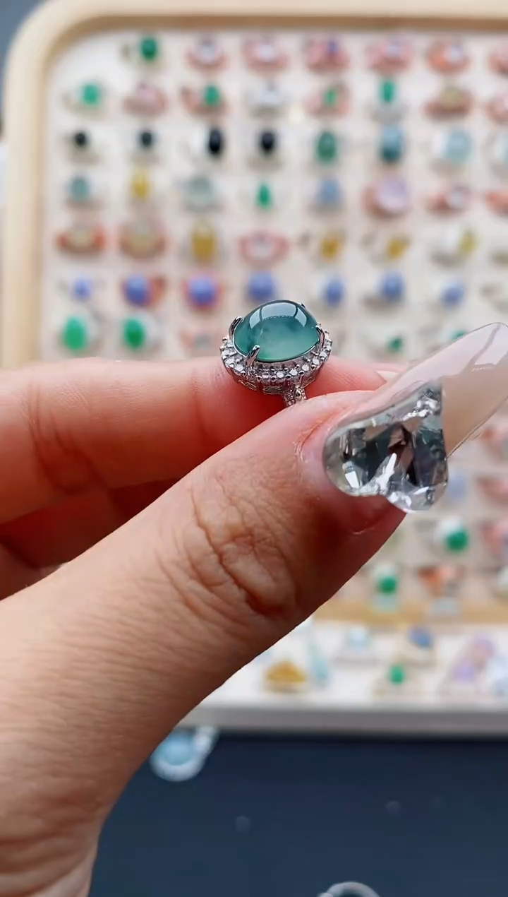 【闪购商品】翡翠戒指银S925镶嵌缅甸天然A货翡翠111  8+2