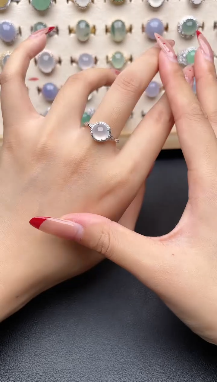 【闪购商品】翡翠戒指银S925镶嵌一物一证一礼盒