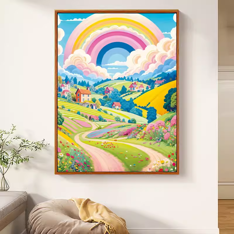 彩虹小镇十字绣印花线绣2024新款小图高级感轻奢风