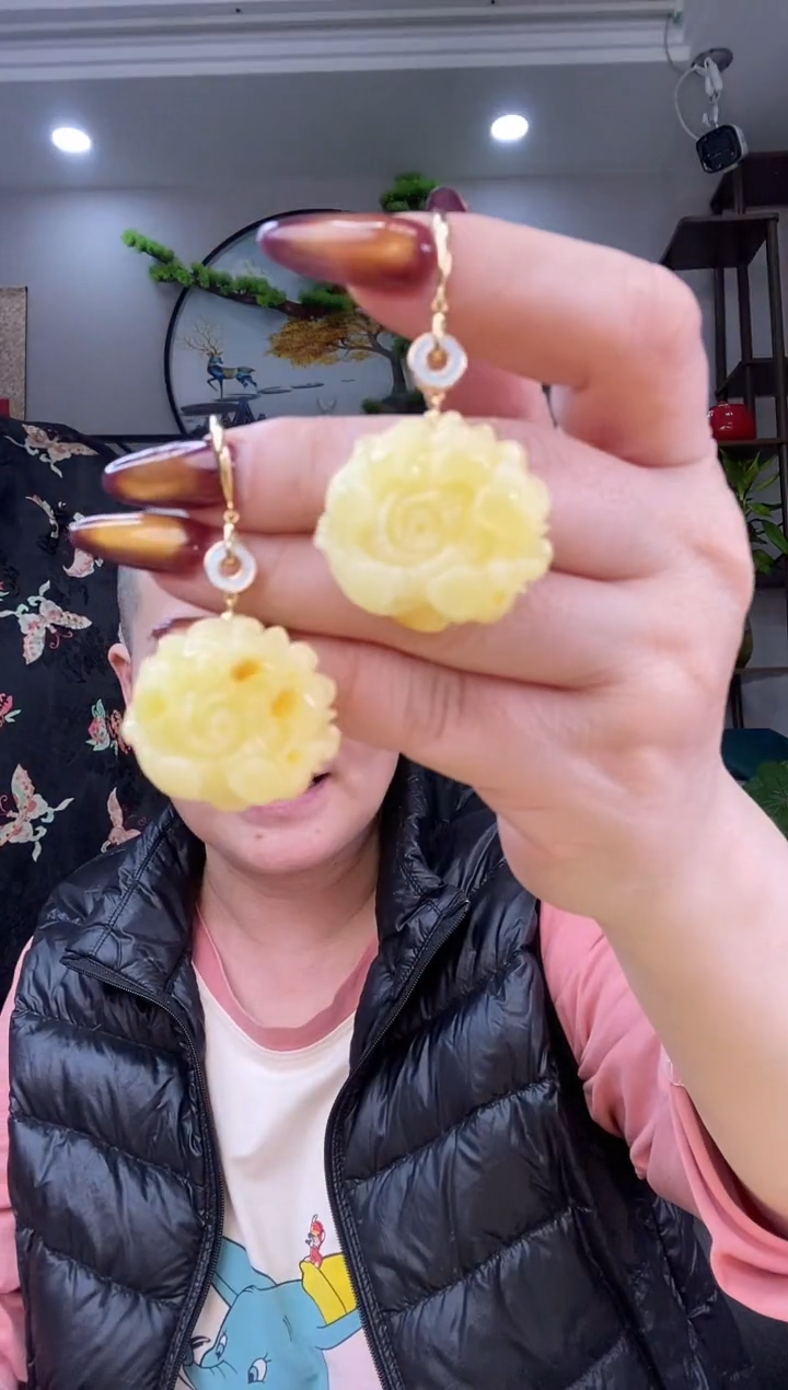 【闪购商品】琥珀耳饰银S925镶嵌耳环