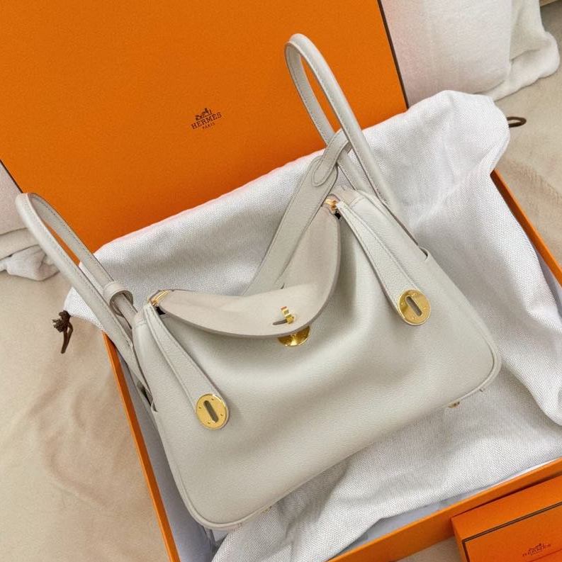99新 Hermes/爱马仕 外【小花Han】lindy26 新白色 EC皮 U刻 金扣包