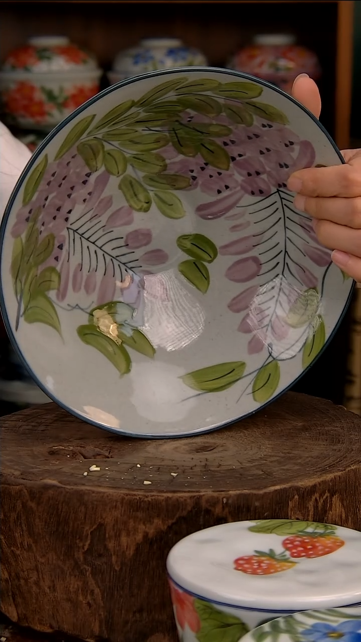 瓷片8寸斗笠深盘-紫藤