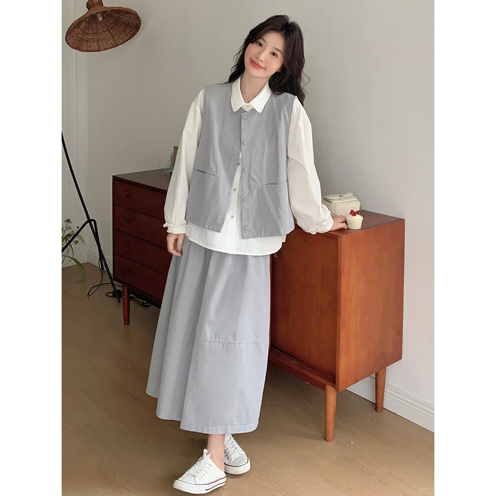 【洋洋】INS风慵懒风少女风森系时尚套装百搭韩版衬衫连衣裙