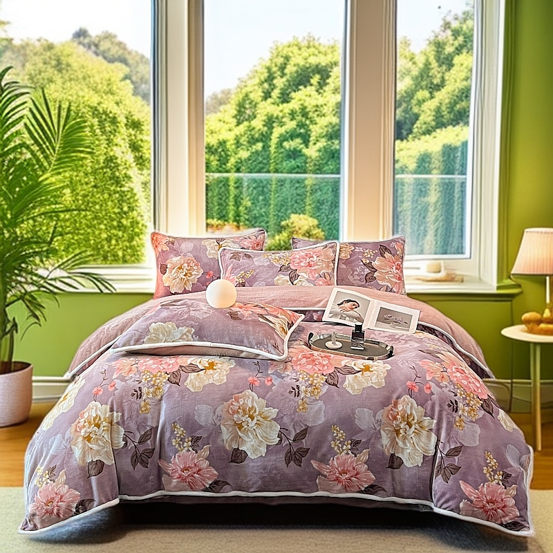 冬季保暖牛奶绒4四件套加厚床单被套罩印花防静电加绒