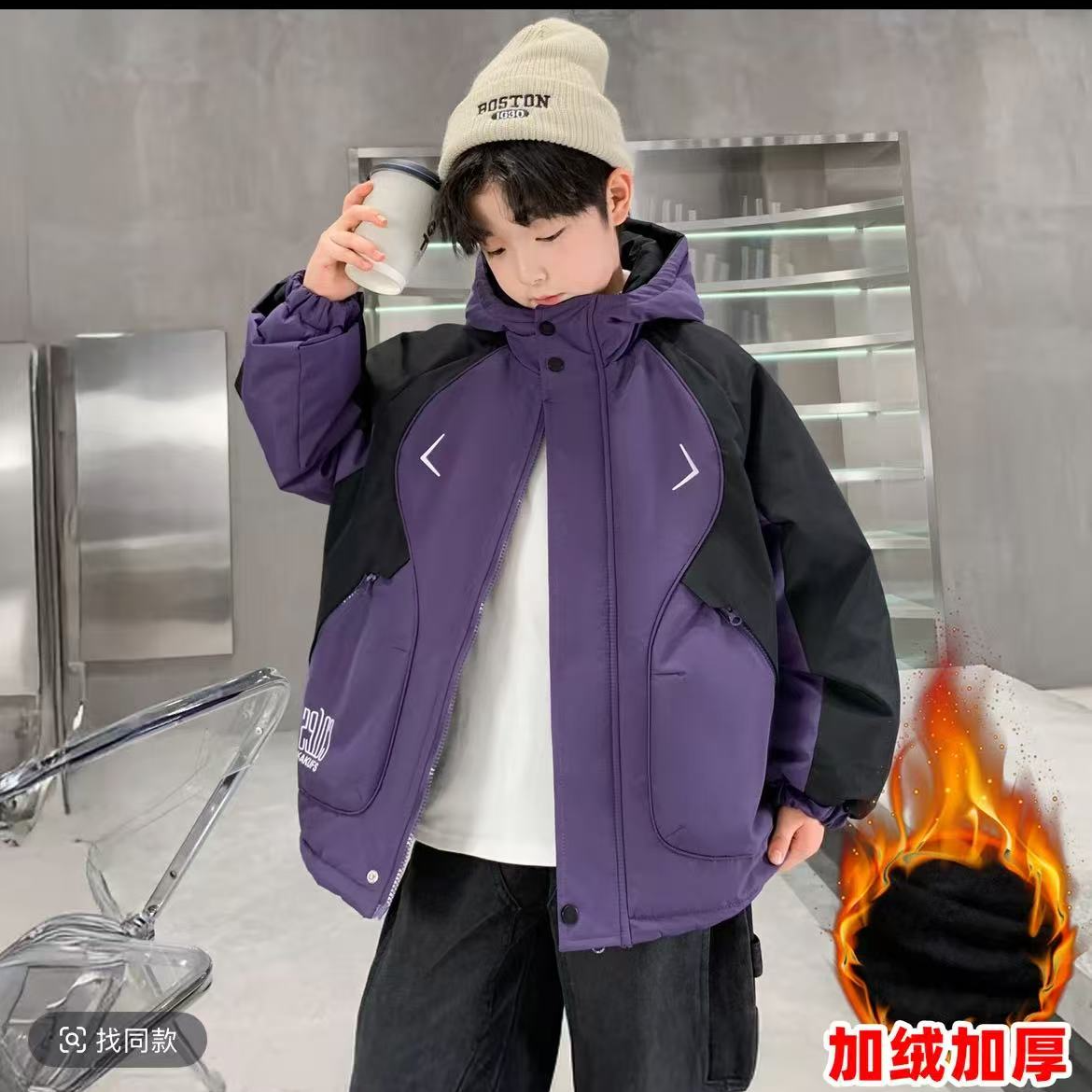 【加绒加厚】冬季新品男女童装冲锋衣棉袄外套宽松韩版洋气保暖防水