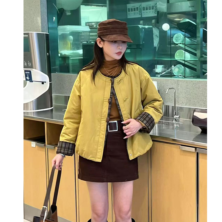 大码胖mm撞色圆领棉服女秋冬新款韩版百搭显瘦二棉上衣棉衣外套潮