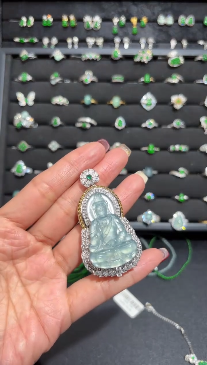 【闪购商品】翡翠颈饰银S925镶嵌观音/支持复检/一件