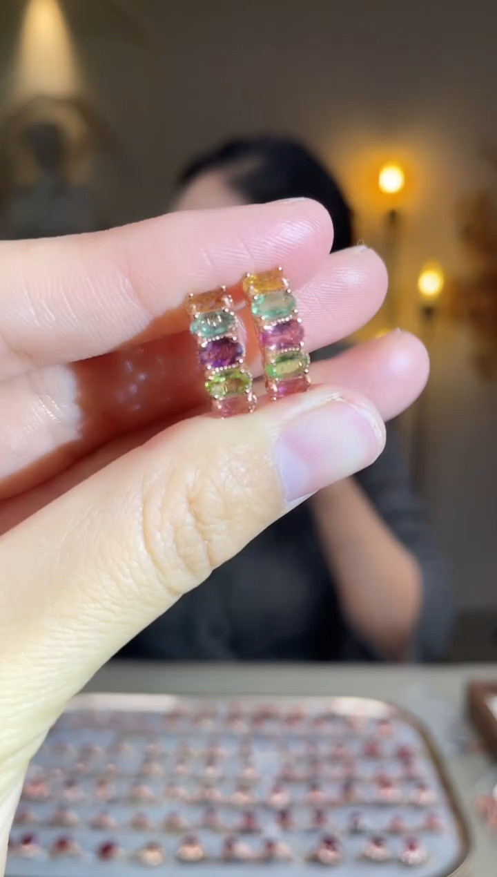 银S925镶嵌耳饰碧玺耳饰