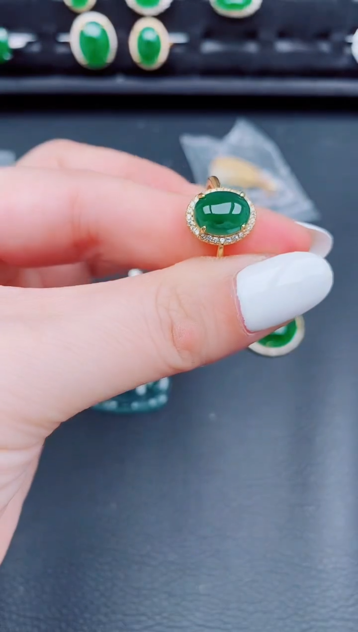 【闪购商品】翡翠戒指银S925镶嵌天然a货翡翠624